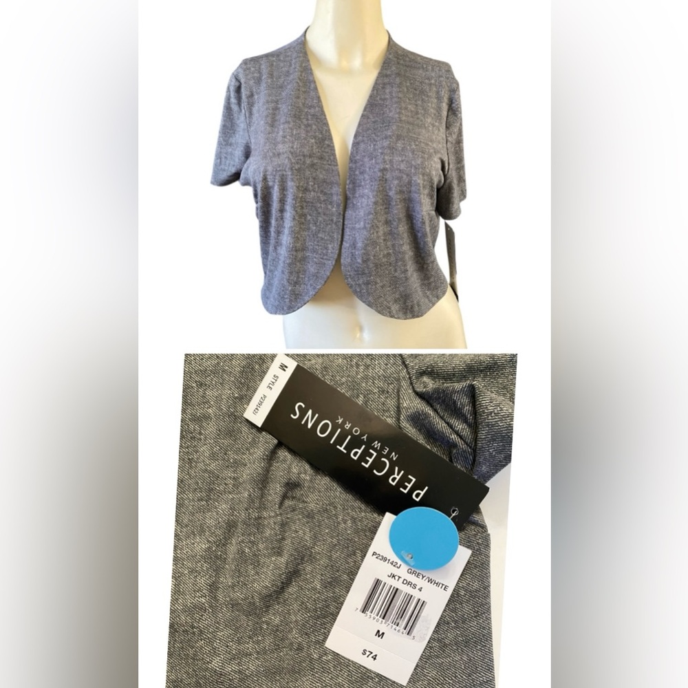 Perceptions New York  Cropped Cardigan Bolero Size M Women’s Gray Short Sleeve